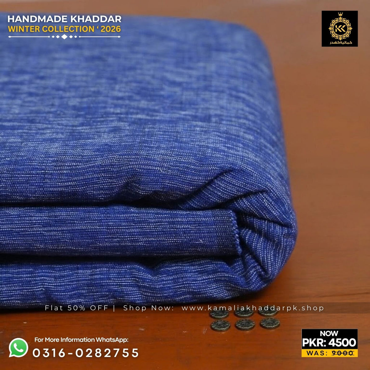 Melange Royal Blue Handmade Khaddi Khaddar Suit